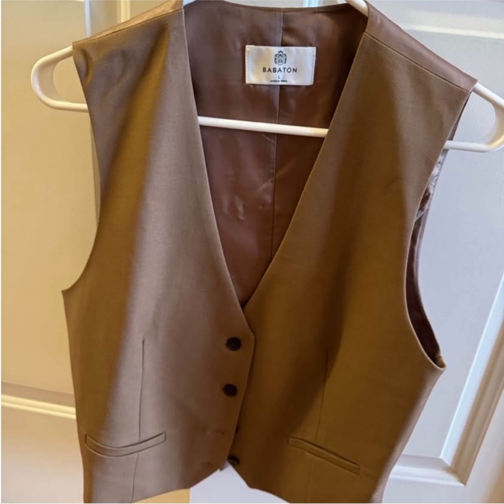 Babaton Tan Vest Structured V-Neck